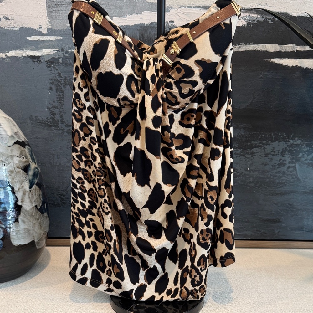 Cache Leopard Print strapless top
